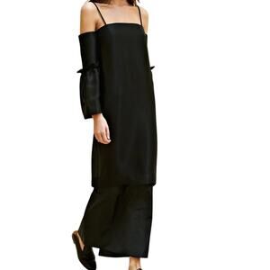 The Row SS14 Archive Runway Look Layered Midi Dress Black Silk Puff Sleeve US 2